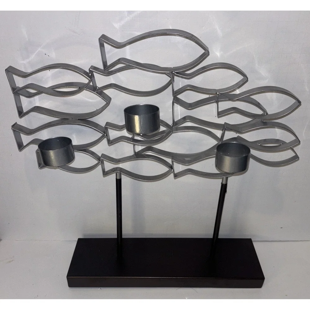 Vintage Large Metal Fish Sculpture Tea Light Candle Holder 14